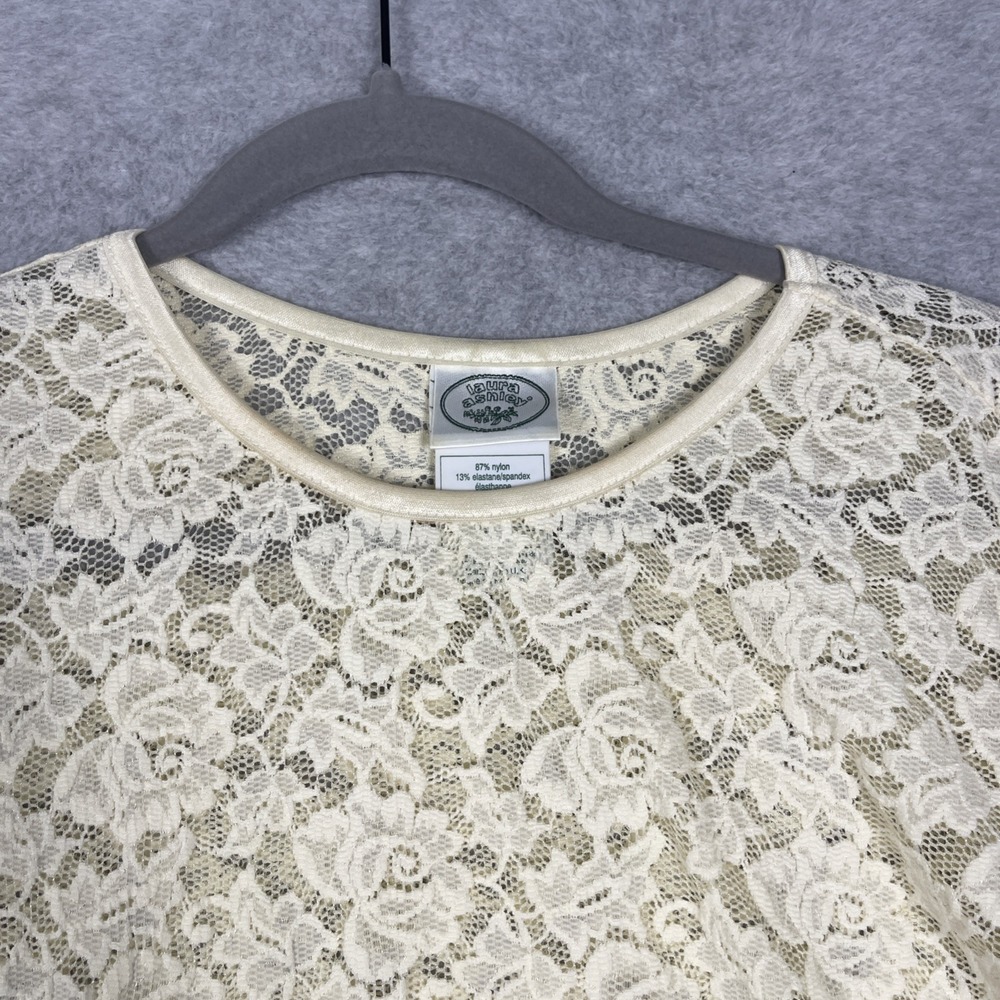 VTG Laura Ashley Lace Blouse Ivory Womens L Sheer Victorian Cottagecore - Picture 4 of 8